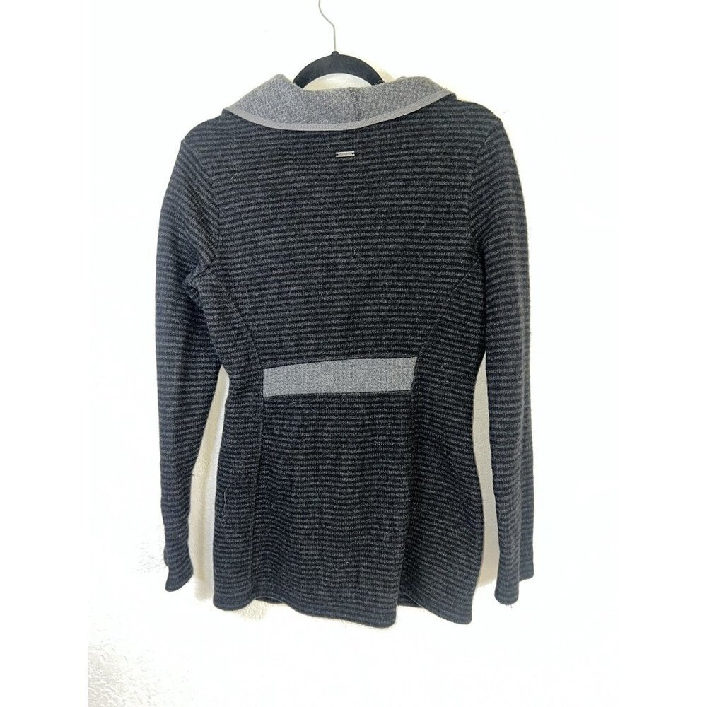Prana Black Gray Striped Milana Wool-Blend Button-Up Cardigan Jacket Medium X1 - Picture 7 of 10